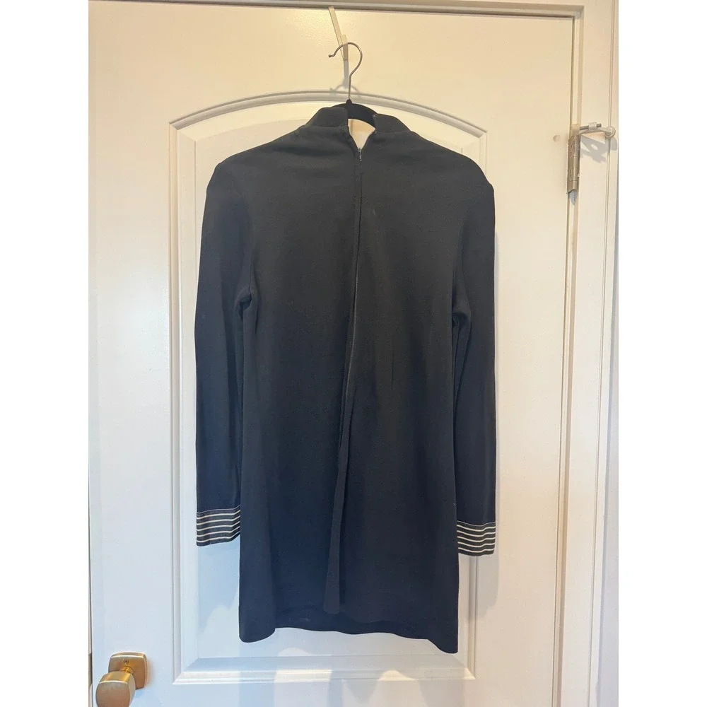 Vintage Black Mini Dress Mock Neck Long Sleeve Striped Cuff Detail - Picture 3 of 5